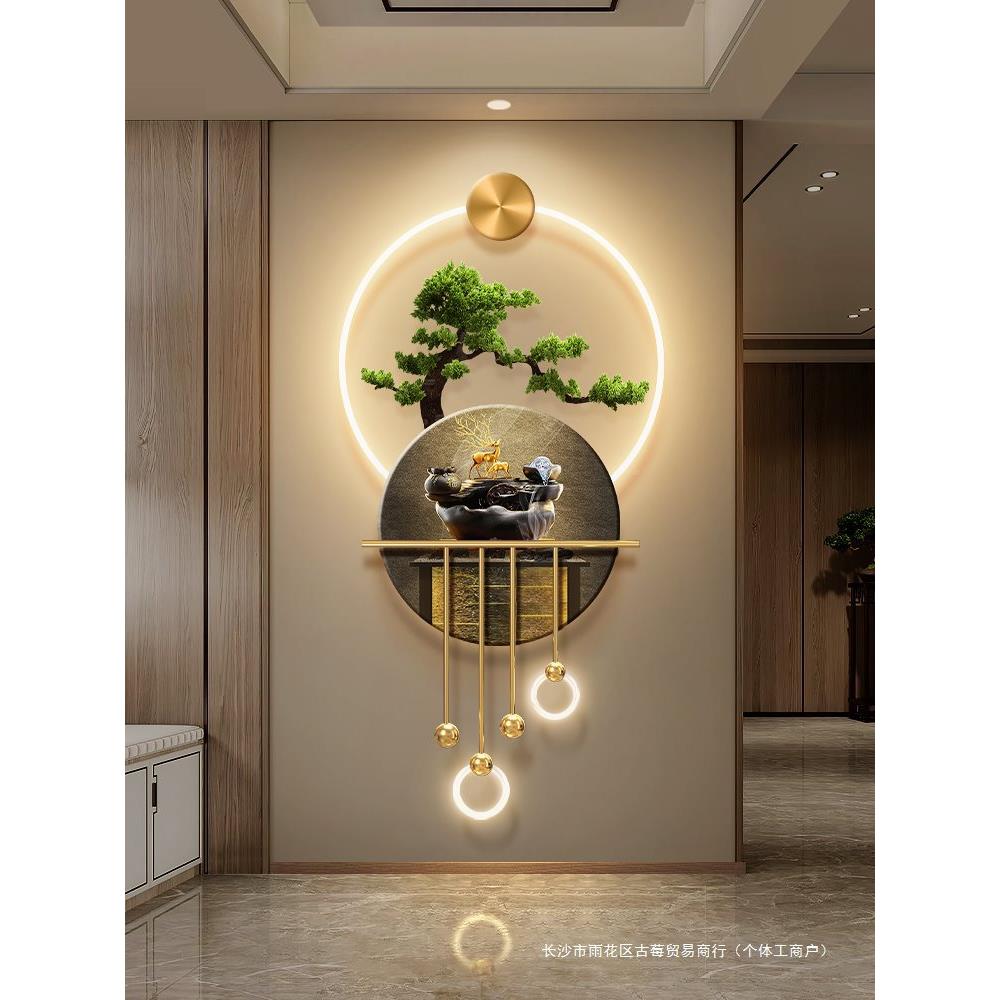 新中式迎客玄关饰装画罗汉松柏树户走廊壁画灯松流水生财入JX2403