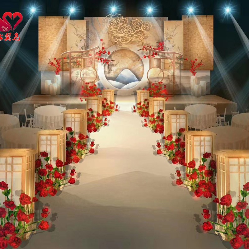 新款中式婚礼道具婚庆道具灯光路引方柱婚礼道具新中式路引布置