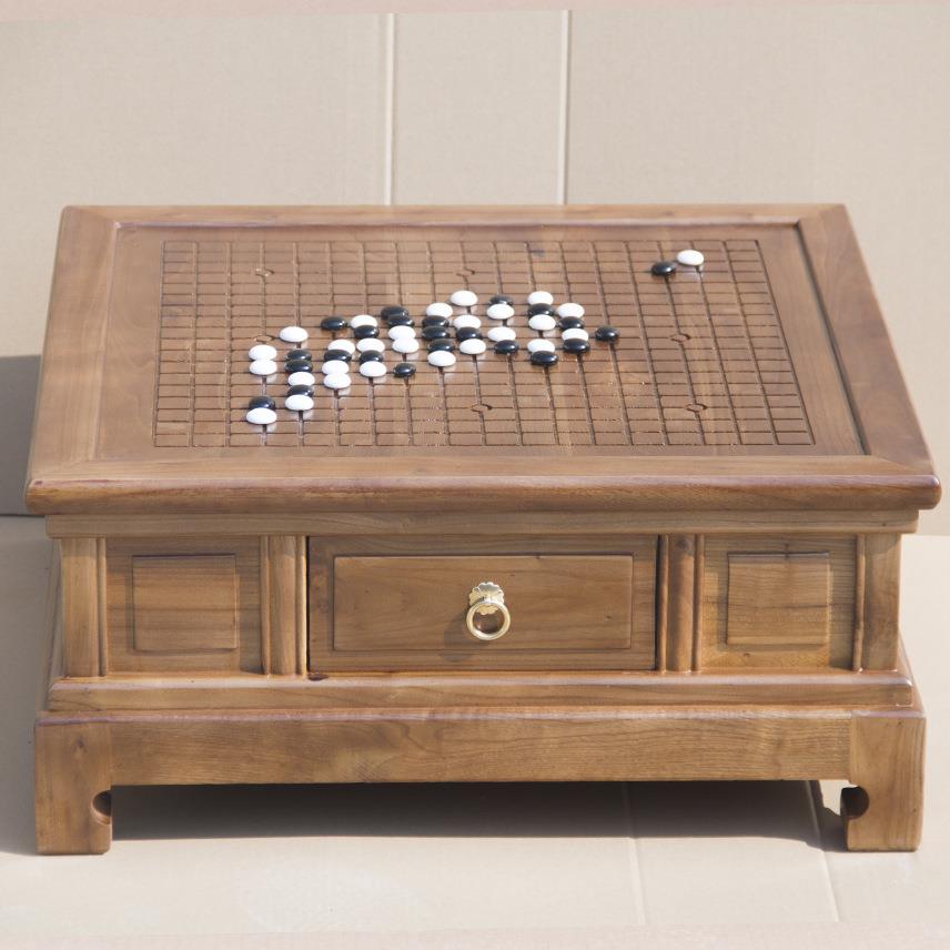包邮老木全实木榆中国象棋棋桌家用桌棋盘抽桌可拆卸QPZHUO桌面双屉围桌