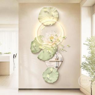 原奶油风鱼图入玄关饰画水培绿植肌理走廊过木道户正对门挂LR9530