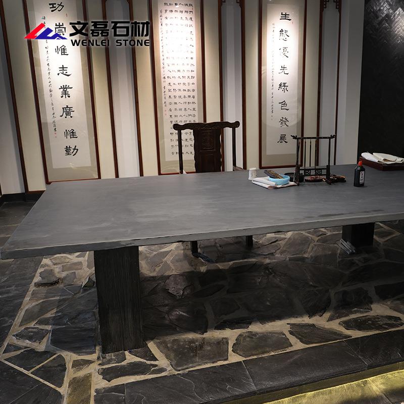 成青石板天然石材大板桌板茶台寂石材原板诧风板品岩古风石桌277