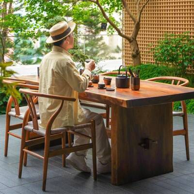 原木风简Y餐藤椅现代阳台扶手靠背家用26323中式约绳编书房实茶桌