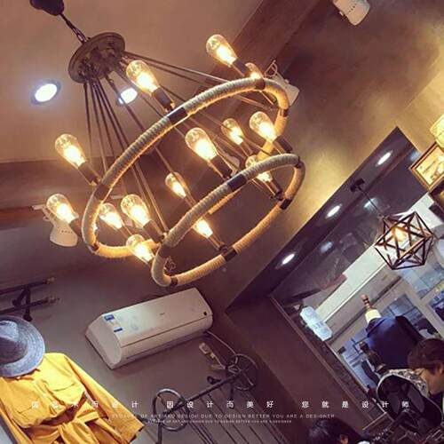 美个式乡村餐厅酒吧服装麻绳吊灯DGD122复古工店业风loft怀旧性灯