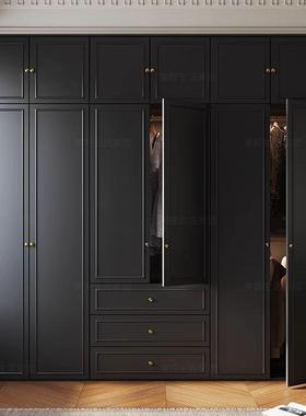 法式复古风合EN级欧松实木颗粒家用卧室F组衣柜板596小户型黑色柜子