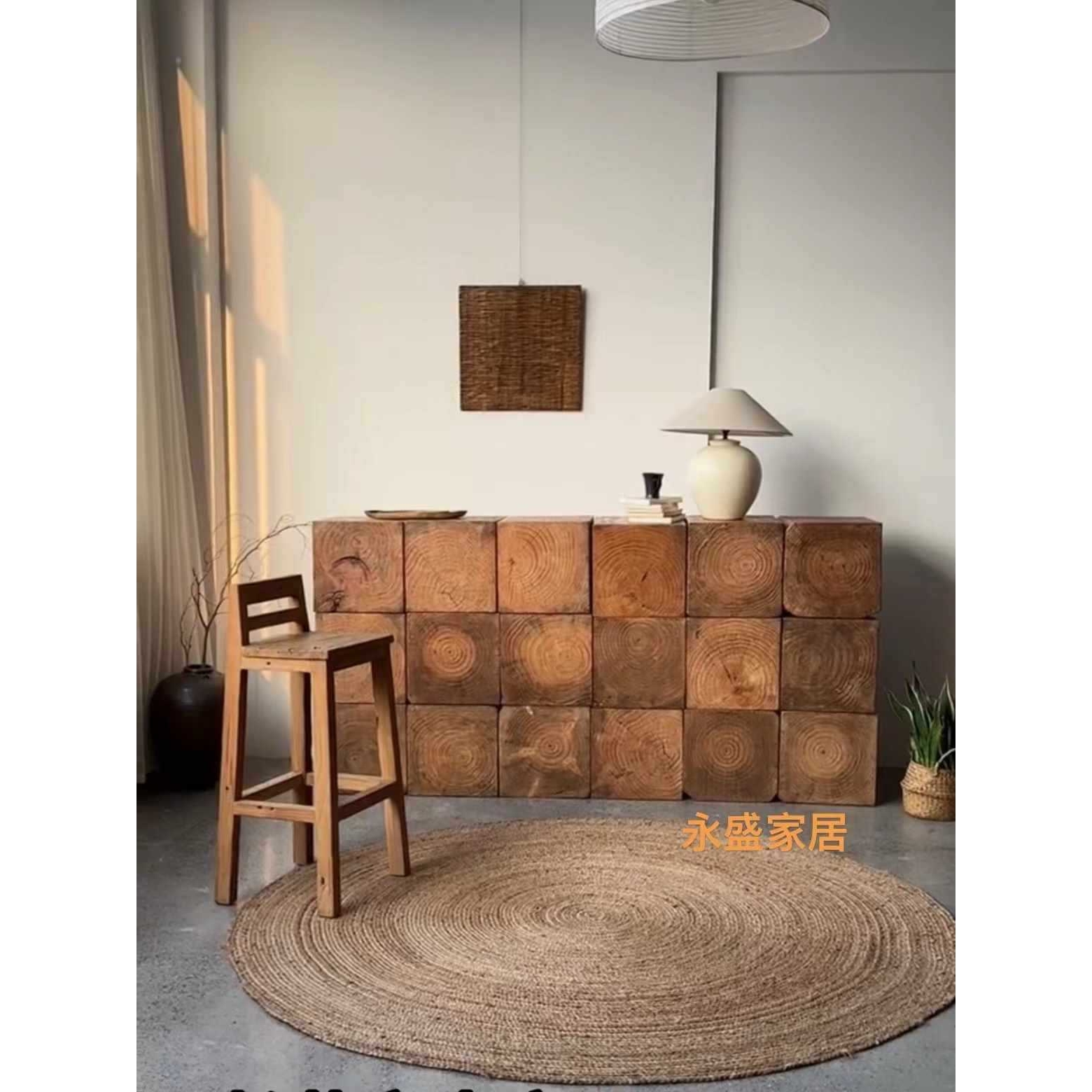 ?酒店摆件沙发边几根雕实木墩子花架底座角几树桩茶几组合创意木