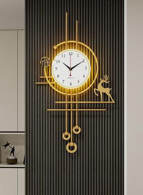 意挂钟客厅现代简钟约创艺术音表家用轻MAQ奢大气时钟壁灯静格栅
