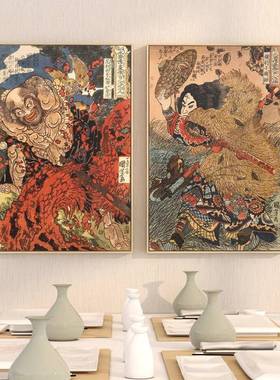 歌川国芳料客水日式UZQ风格玄关厅装饰画餐厅浒挂画日店居酒屋壁