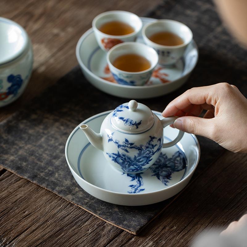 仿底古仿古2号青花承陶瓷蓄水茶盘干泡茶台果盘盘点心养壶壶座家