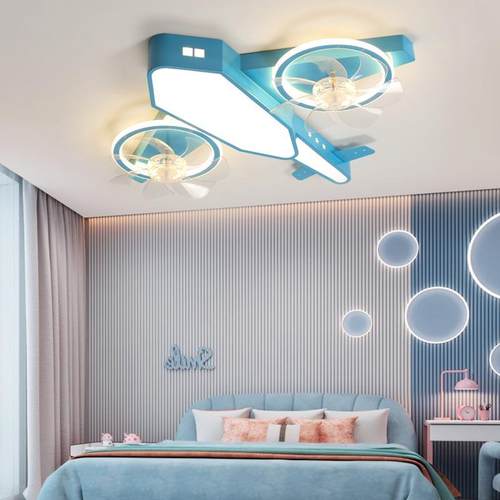 儿童现房飞机灯简约521室电扇灯智能遥控风代扇卧灯led吸顶风扇灯