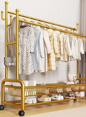 衣落地卧室UNP加厚加粗可客厅移动衣服架子落架地式简易双杆衣帽