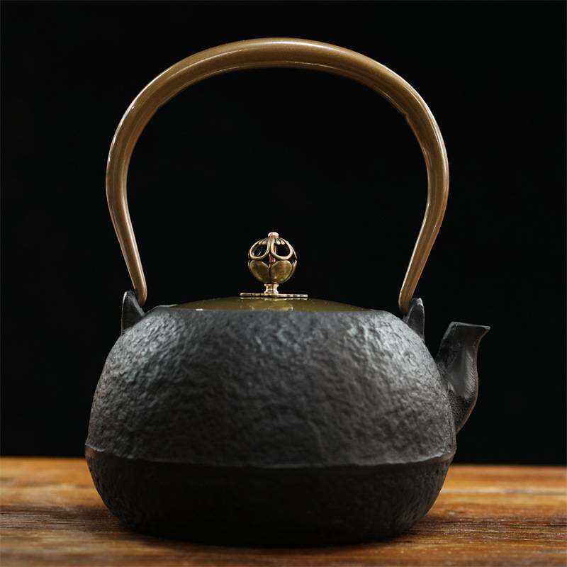 日式生铁壶铸铁泡茶壶家用围炉煮茶壶手工搪瓷涂层铁茶壶烧水壶