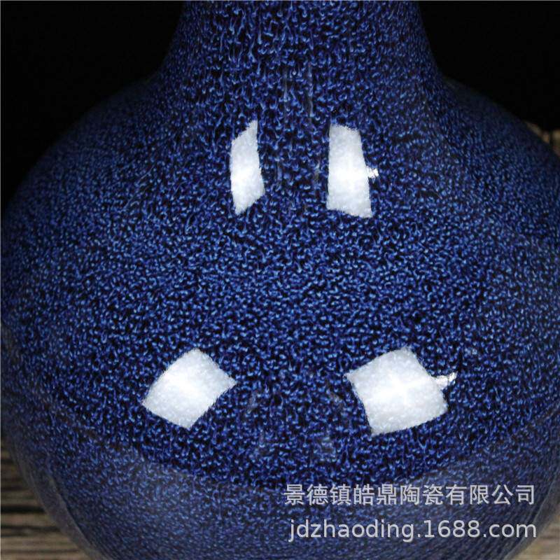 景德镇陶瓷花瓶窑变蓝色瓷器客厅插花器新中式家居装饰摆件博古架