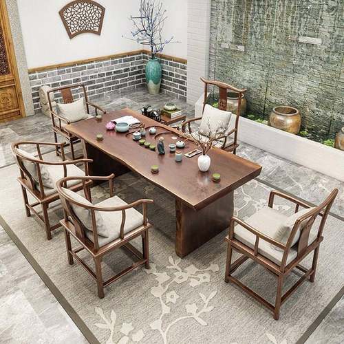 中式茶台实木五整板阳台泡茶桌椅组合一桌SXB椅夫功大板茶桌新茶