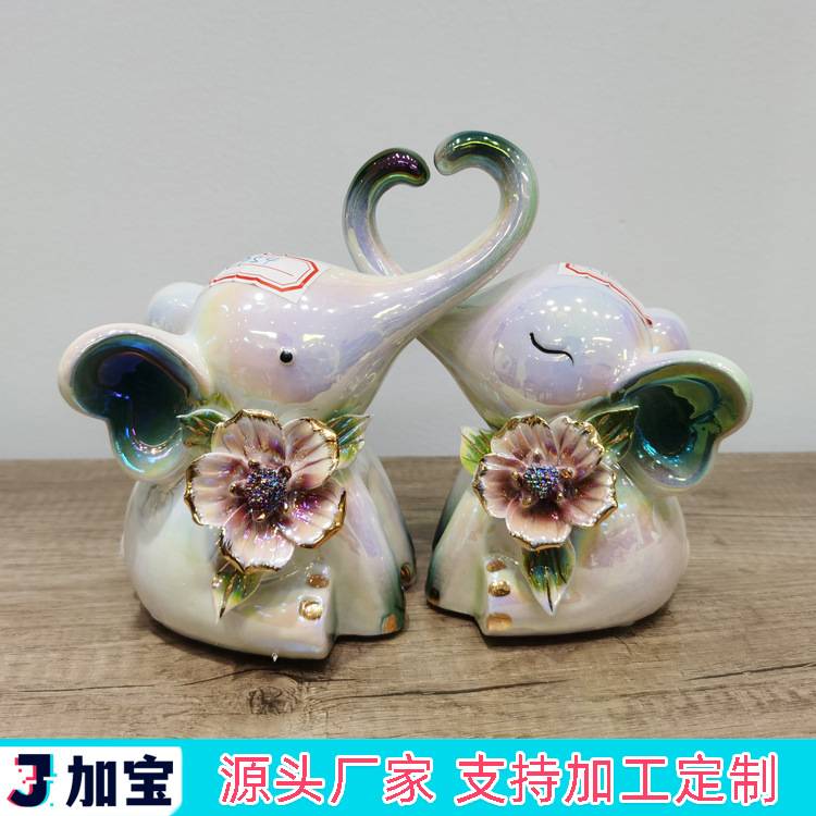 家居摆件电镀陶瓷大象装饰品 出口趣味动物雕像民宿摆设工艺术品