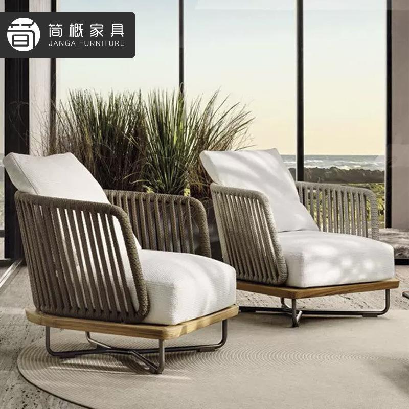 墅院实木沙发防水防晒园家花具休闲茶庭几露天阳806台藤别编沙发