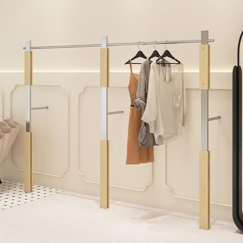 展服装店架木质不锈钢创意货壁挂式上墙陈架示列XBL25051挂衣杆落