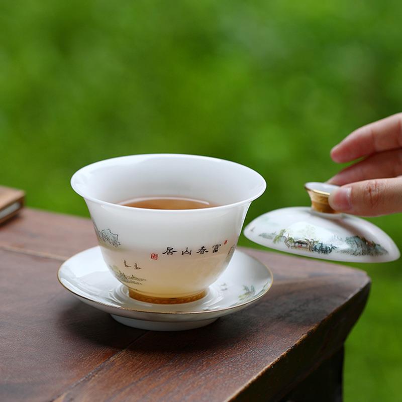 羊家脂玉瓷冰种白玉高瓷三32623296才盖碗单个用陶瓷大功号泡茶碗