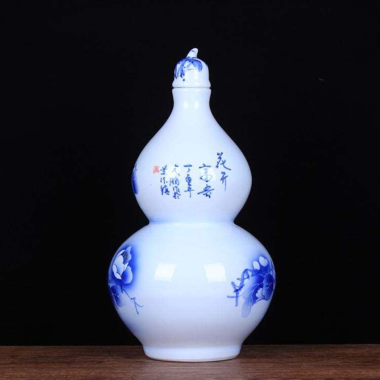 景德镇陶瓷手绘青花荷花十斤装陶瓷酒瓶酒罐葫芦瓶密封酒瓶