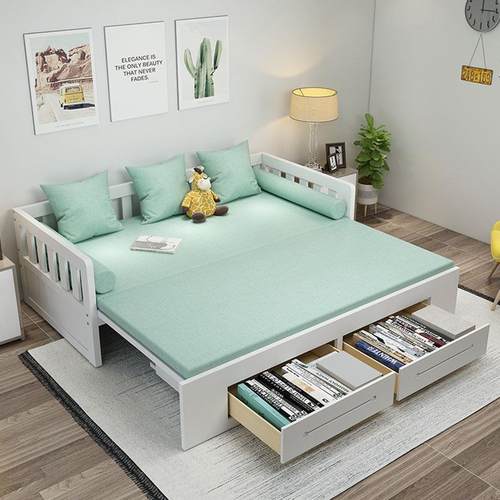 实木发床可折书叠推拉小沙户型客厅房单人双人多功能储物卧444坐