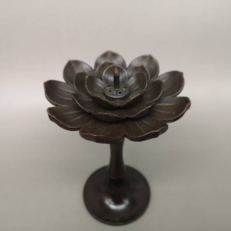 仿古做旧紫铜色荷花灯线香烛台家居摆件古玩铜烛台影视道具