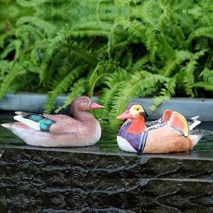花园水池园塘动摆件仿真物鸳鸯庭院饰浮水工浮水鸳鸯艺品林玻璃钢