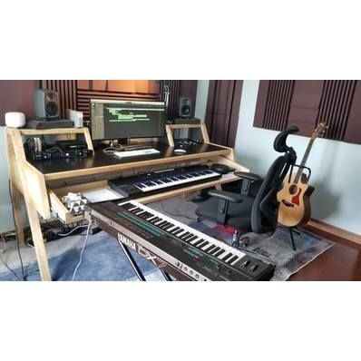 88键电钢琴桌实木工作台 简约 音乐工作室实木桌带活动声卡机柜