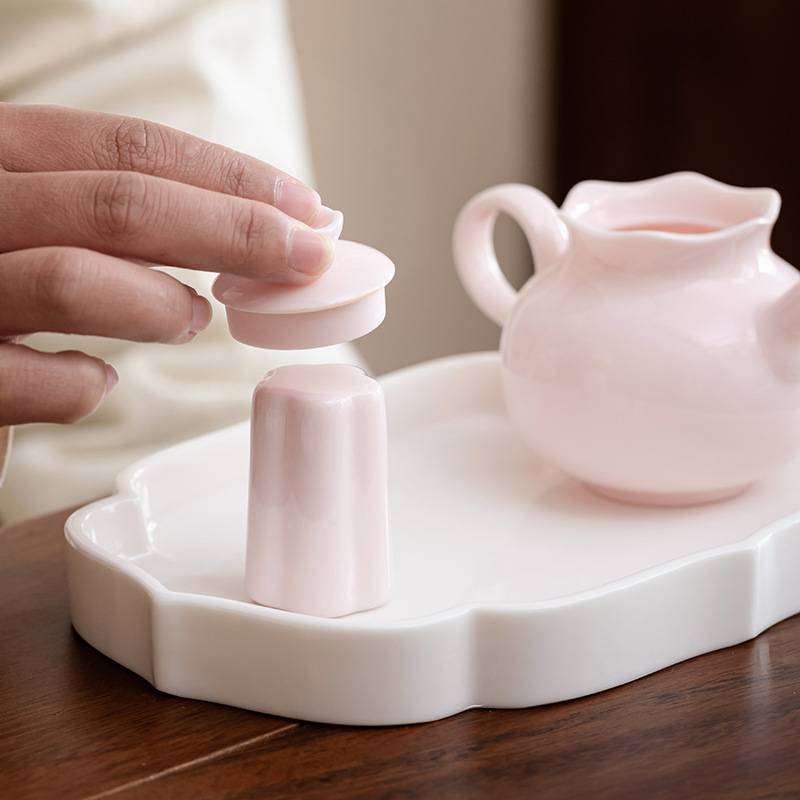 色釉旅行茶具套装泡茶壶户外便携式陶瓷女士小清新粉色玻璃茶海