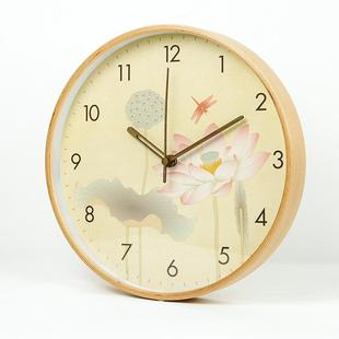 客厅装 32cm中式 饰挂表淡雅复古挂钟 水墨画时钟32 12寸实木新中式