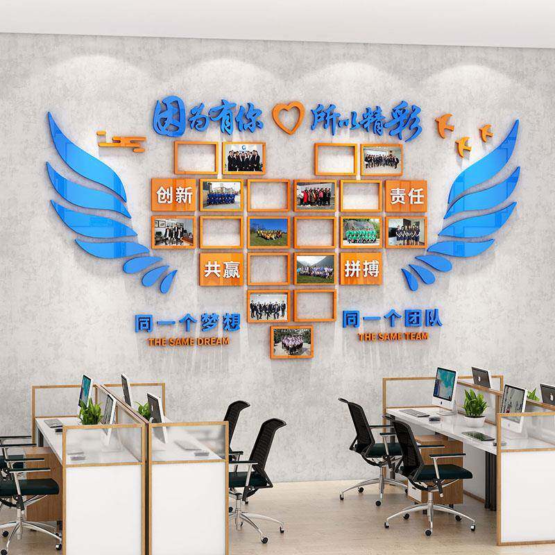 S588办公室墙面装饰员工风采展示墙公司团队活动剪影照片墙贴企业