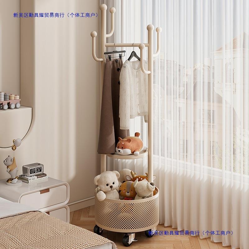 #挂衣架卧室落地立式衣帽架可移动带轮小型房间挂包衣服架子置物