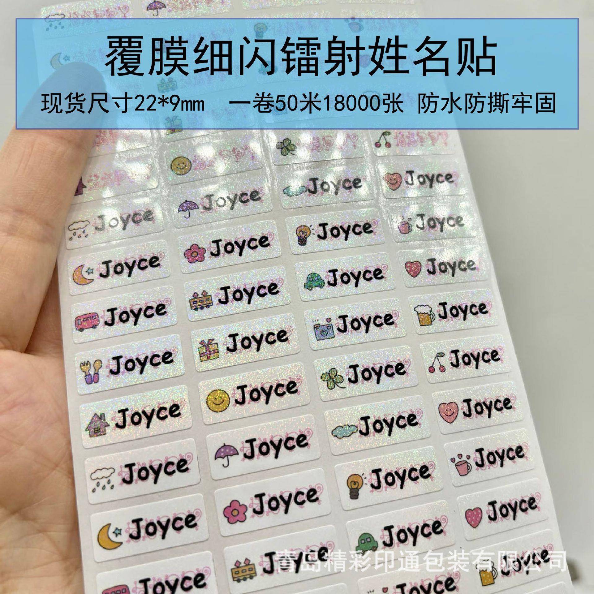 覆膜防水儿童姓名贴防撕卷筒名字贴镭射彩色卡通幼儿园不干胶贴纸