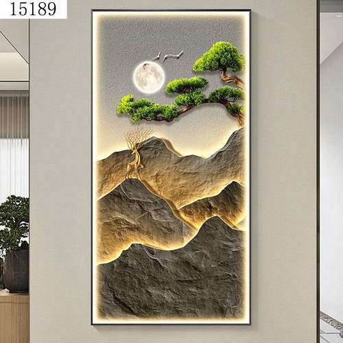 背有靠山玄关装饰画入户门走廊过道挂画竖版高档轻奢客厅壁画灯画