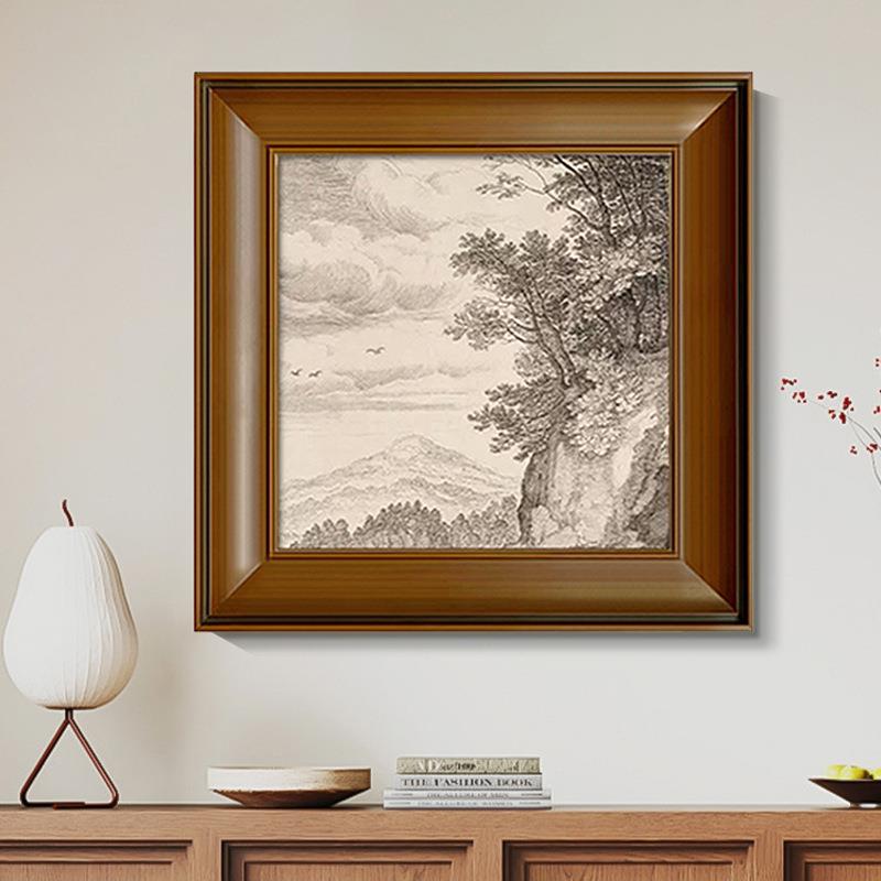 风景线稿素描挂画法式复古客厅装饰画美拉德中古餐厅玄关卧室壁画