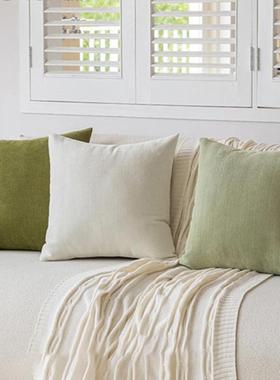 奶油风加厚雪尼尔人字纹绿色抱枕大号纯色客厅沙发方形腰枕靠垫套