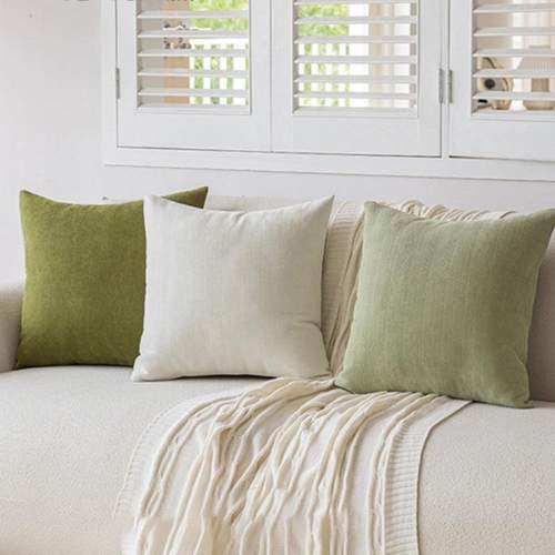 奶油风加厚雪尼尔人字纹绿色抱枕大号纯色客厅沙发方形腰枕靠垫套