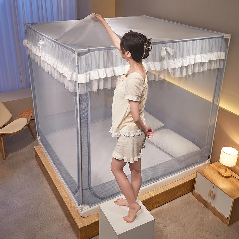 蕾丝花边儿童防摔蚊帐蚊帐家用1米8床三开门方型文帐a类加密纹帐