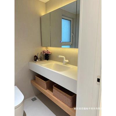 岩板热弯无缝陶瓷一体盆原木色日系浴室柜组合洗漱台简约网红时尚