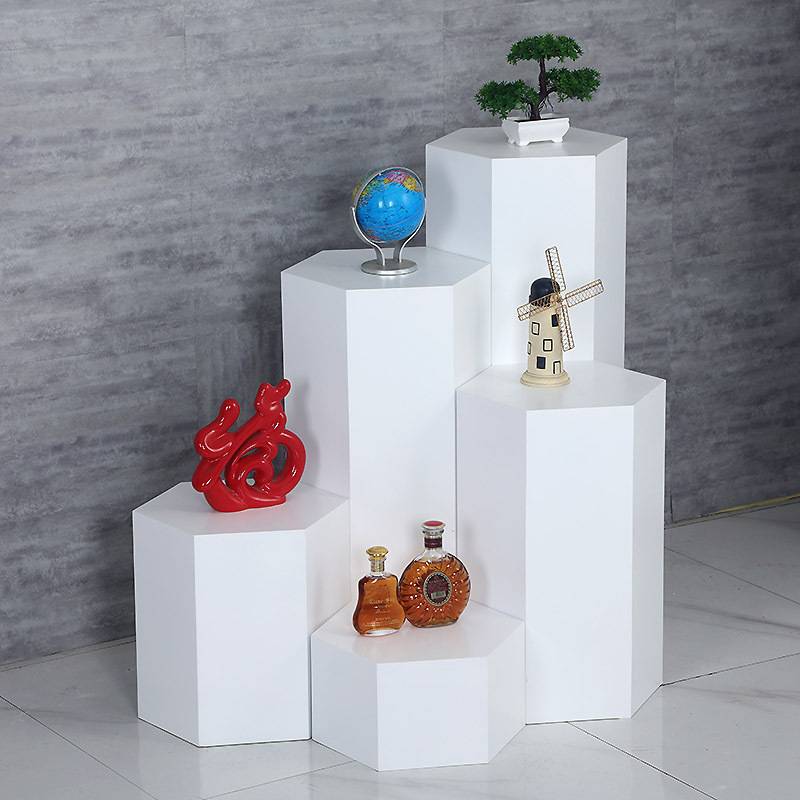 木质烤漆展台六角形展示台展览展示柜橱窗模特底座高低流水台