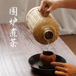 保温壶家用老式室内水壶怀旧木塞竹编热水瓶保温暖玻璃内胆大容量
