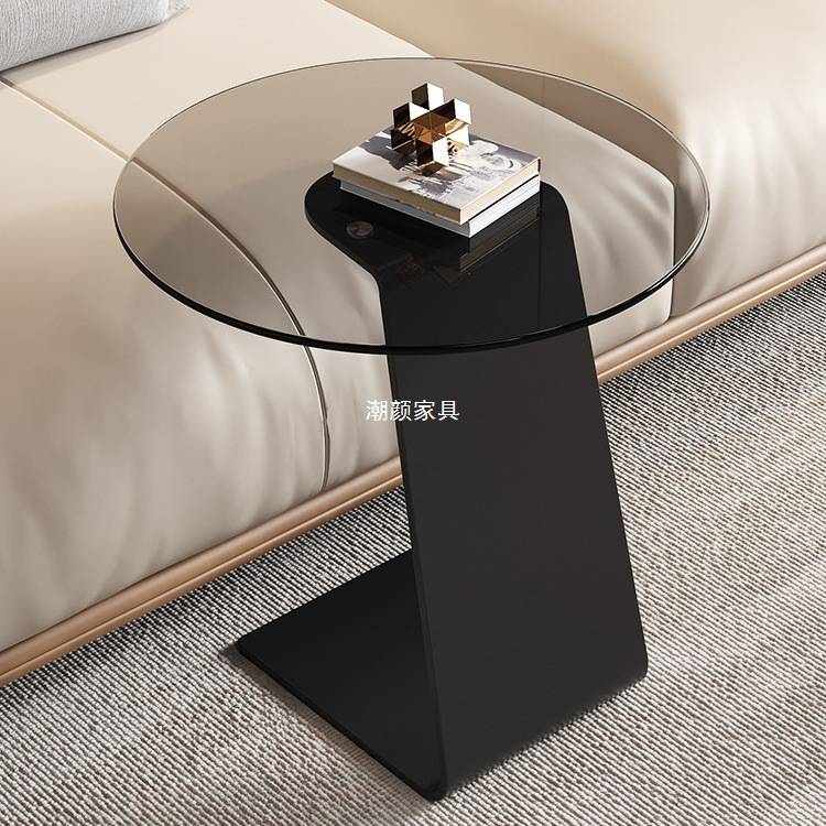 钢化玻璃茶几客厅沙发意式边几轻奢现代简约极简圆桌创意角几