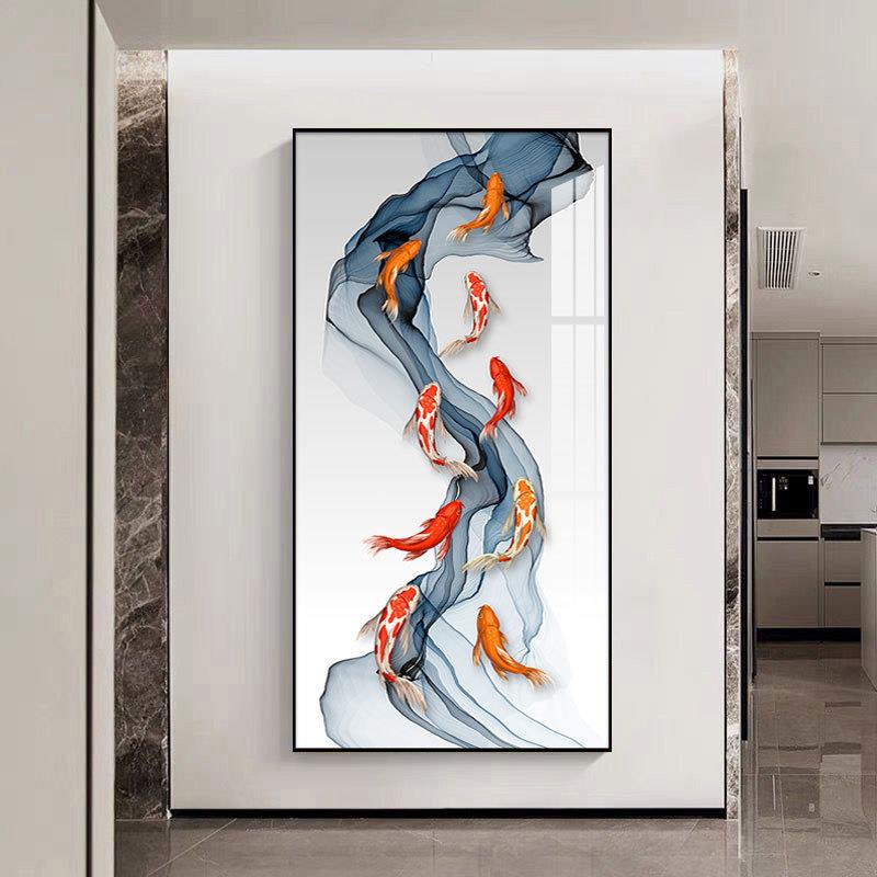 鱼图现代轻奢高档玄关装饰画入户走廊过道风水招财壁画客厅挂画