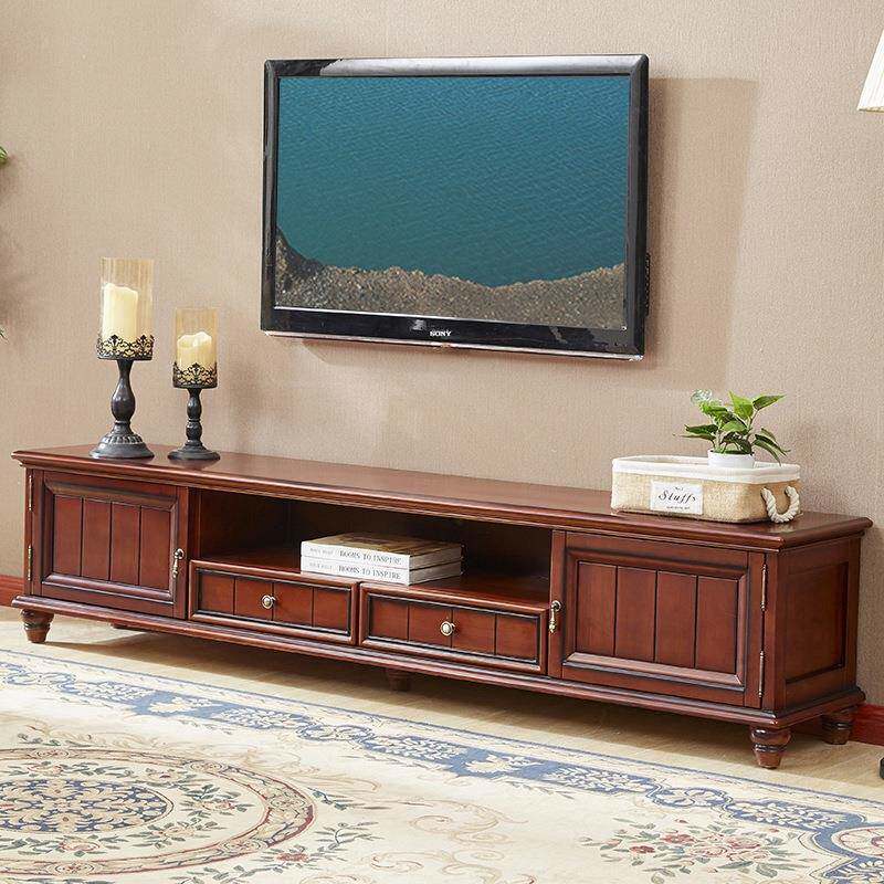 美式实木电视柜客厅家具视听影视柜2米长度低柜双开门双抽屉柜子