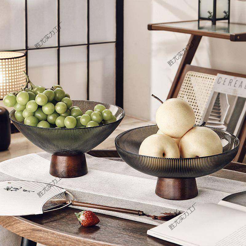 新中式高脚玻璃水果盘感家用客厅茶几摆件大,餐饮具,果盆/果盘/果篮,淘宝优惠券,粉丝福利购,淘宝优惠卷