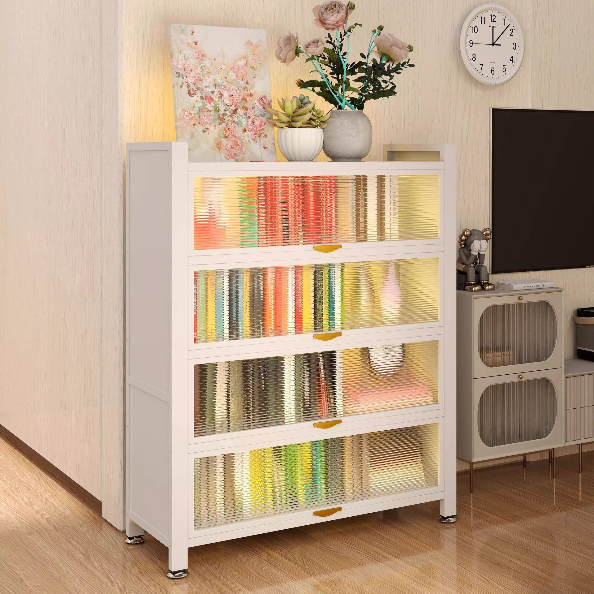 家用书柜落地多层收纳柜防尘置物架铁艺钢制书架可移动收纳储物柜