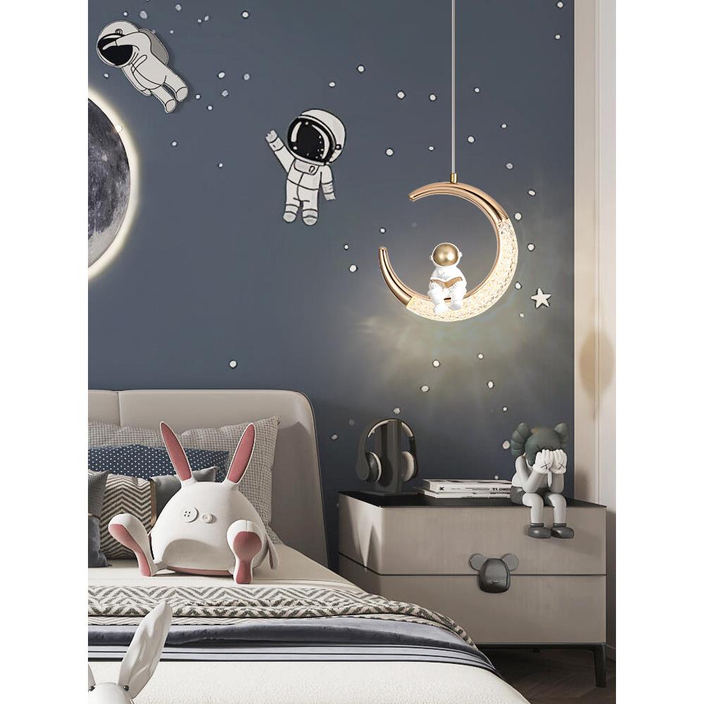 儿童房床580头眼吊灯现代简约护轻奢极简升降卡通男孩卧亮月吊线