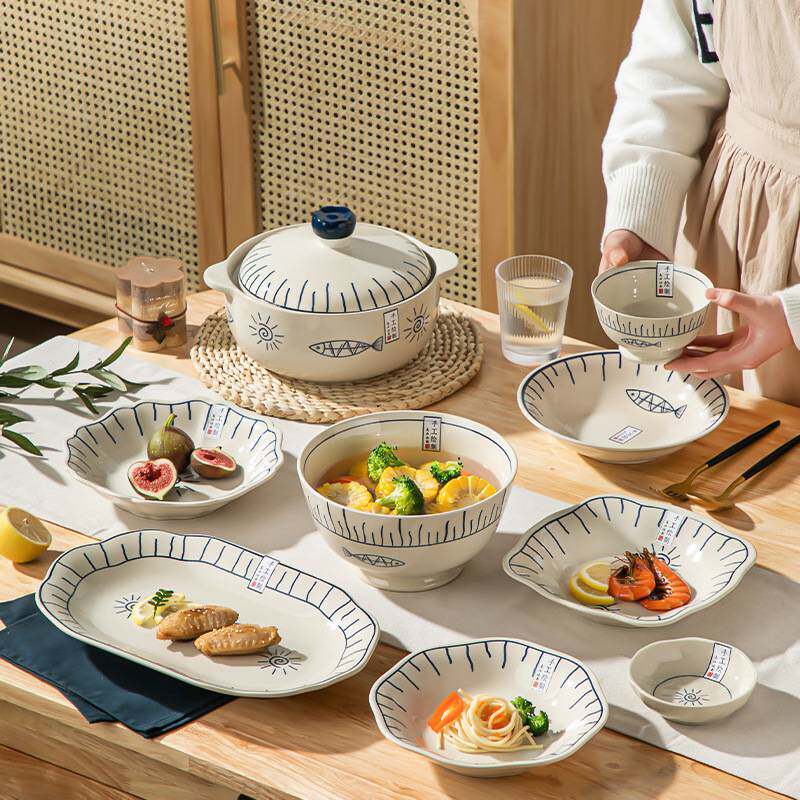 陶瓷碗定 制一人食餐具套装餐具可爱一套6人餐具套装高颜值陶瓷碗