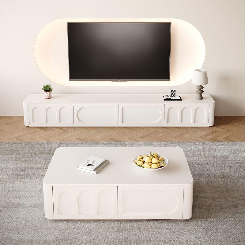 法式奶油风电视柜茶几组合实木简约白色烤漆客厅家用落地整装靠墙