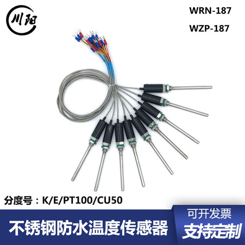 Pt100温度传感器探头铂电阻WZP-187 K/E型热电偶防水感温棒烘烤箱