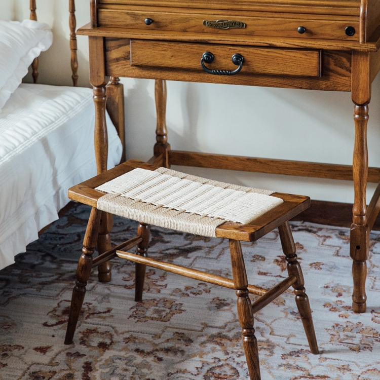 伍零壹室实木牛皮纸绳矮凳梳妆凳