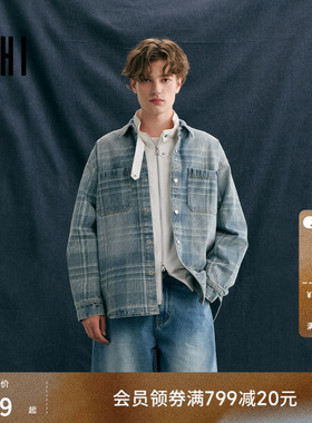 USHI悠时 复古怀旧格纹潮流时尚休闲微阔长袖衬衫2026年春季男装